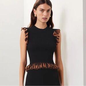 ULLA JOHNSON Leila Ruffled Ribbed Metallic-Knit Top Gild Medium M